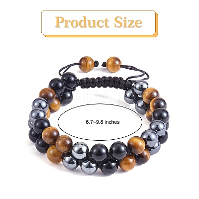 Natural Obsidian & Tiger Eye & Synthetic Hematite Braided Bead Bracelet BJEW-SW00001-22-1