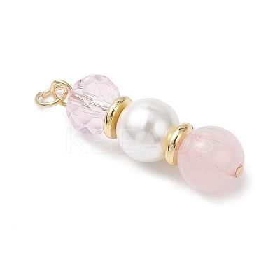 3Pcs 3 Styles Natural Rose Quartz and Shell Pearl & Glass Pendants PALLOY-JF04786-01-1