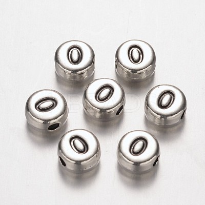 Flat Round Antique Silver Tone Alloy Number Beads PALLOY-K194-00AS-1