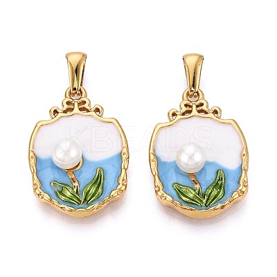 304 Stainless Steel & Enamel & ABS Imitation Pearl Pendants STAS-T072-88A-G-1