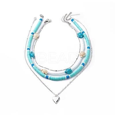 4Pcs 4 Style Alloy Heart Pendant Necklaces Set NJEW-JN04034-1