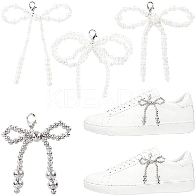 4 Pairs 4 Styles Plastic Imitation Pearl Bowknot Shoe Charms DIY-CP0012-08-1