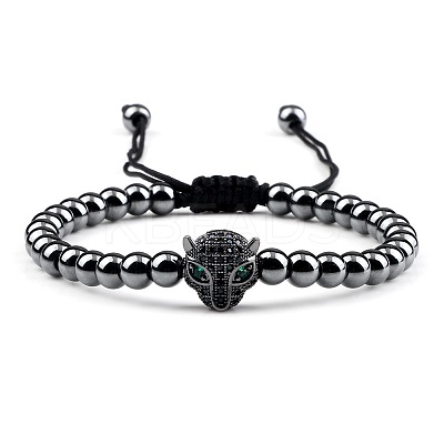 Adjustable Sweet and Cool Couples Brass Micro Pave Cubic Zirconia Leopard Braided Bead Bracelets for Women LY5940-2-1