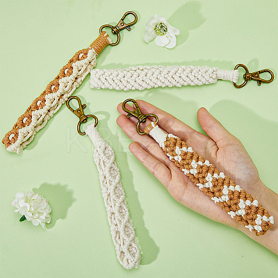 4Pcs 4 Style Cotton Linen Handmade Braided Wrist Lanyard Pendant Decorations KEYC-FH0001-35-1
