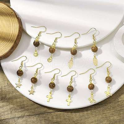 5 Pairs 5 Styles 304 Stainless Steel & Wenge Wood Dangle Eearrings EJEW-JE05723-01S-1