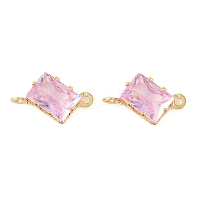 Brass Pave Cubic Zirconia Rectangle Connector Charms KK-P347-05G-1