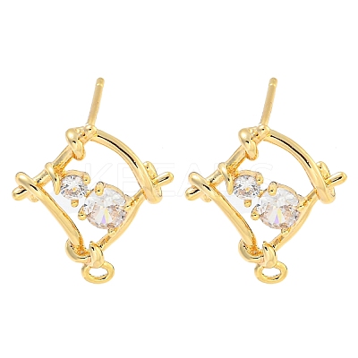 Brass Micro Pave Cubic Zirconia Stud Earring Findings LS-KK-U015-06G-1