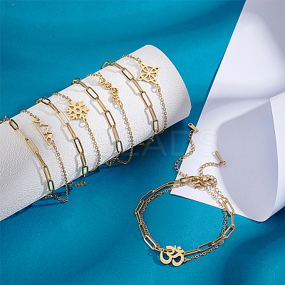 5 sets 5 styles 304 Stainless Steel Paperclip Chains & Cable Chain Bracelet Sets BJEW-PH0004-43-1