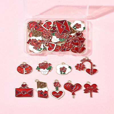 36Pcs 9 Styles Valentine's Day Theme Alloy Enamel Pendants ENAM-FS0002-48-RS-1