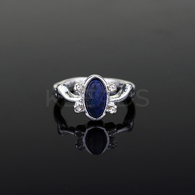 Alloy with Natural Lapis Lazuli Finger Rings FS-WGF3EDB-01-1