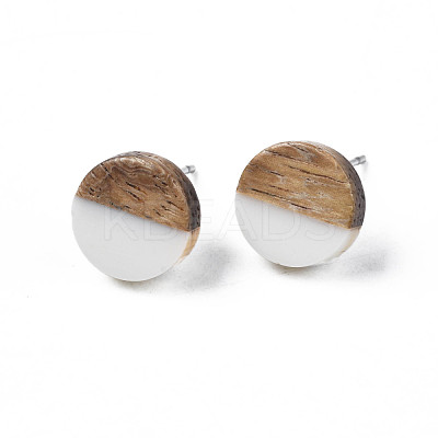 Opaque Resin & Walnut Wood Stud Earrings EJEW-N017-008-B10-1