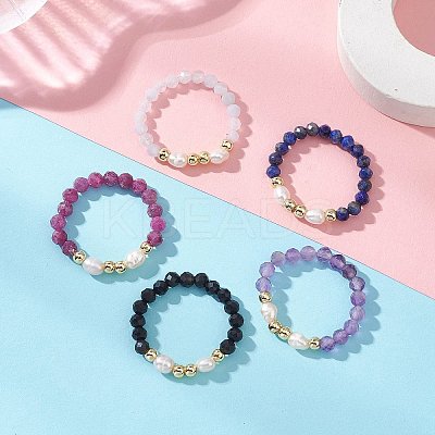 Natural Mixed Gemstone Finger Rings RJEW-JR00971-1