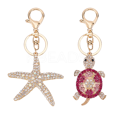 2Pcs 2 Style Colorful Full Rhinestones Pendant Keychain KEYC-WR0001-37-1