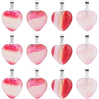12Pcs Natural Banded Agate/Striped Agate Pendants G-UN0001-03-1