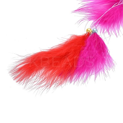 Feather Double Heart Woven Net/Web with Beaded Wind Chimes HEAR-PW0001-169-1