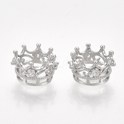 Brass with Clear Cubic Zirconia Crown European Beads KK-T035-122-1