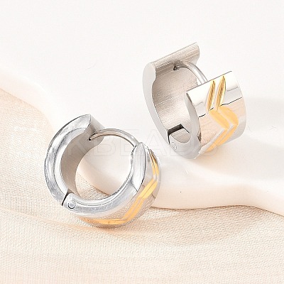Two Tone 304 Stainless Steel Stripe Hoop Earrings EJEW-L307-04GP-01-1