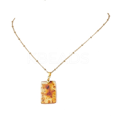 Natural Amber Rectangle Pendant 304 Stainless Steel Cable Chain Necklaces NJEW-JN05981-02-1