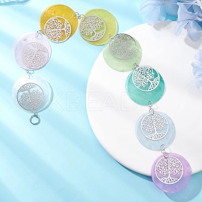 Flat Round Natural Capiz Shell Hanging Suncatchers HJEW-JM04658-1