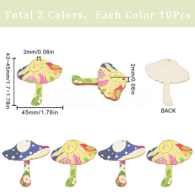 20Pcs 2 Styles Printed Wooden Pendants WOOD-SC0001-65-1