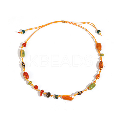 Bohemian Adjustable Porcelain Chip Beads Cotton Cord Braided Necklaces for Women WG0ECFE-01-1
