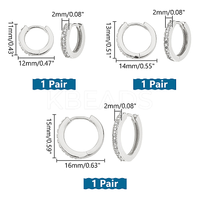 3 Pairs 3 Styles Brass Micro Pave Cubic Zirconia Hoop Earrings EJEW-PH0001-29A-1
