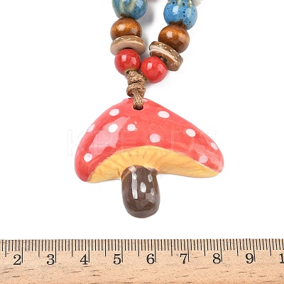 Mushroom Porcelain & Coconut Bead Pendant Necklaces NJEW-G182-01-1