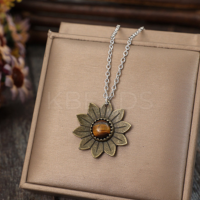 Alloy with Tiger Eye Flower Pendant Necklaces for Women FS-WGB1948-01-1