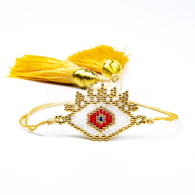 Glass Seed Braided Bead Bracelet with Double Tassel BJEW-A121-18B-1