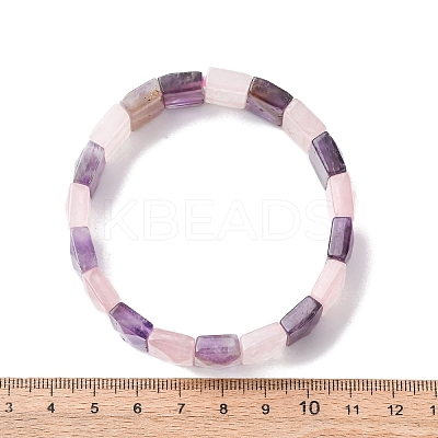 Rectangle Natural Amethyst & Rose Quartz  Beads Stretch Bracelets for Women Men BJEW-Z149-01E-1