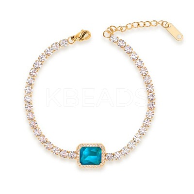 Elegant European Stainless Steel Pave Blue Cubic Zirconia Link Bracelets for Women PD8073-4-1
