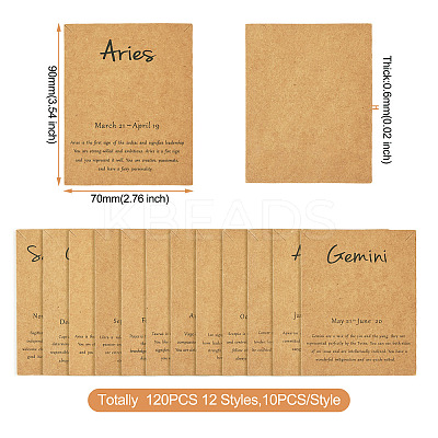 120Pcs 12 Styles 12 Constellation Theme Cardboard Jewelry Display Cards AJEW-FW0001-02-1