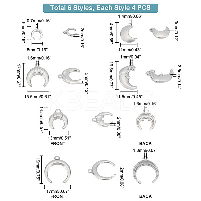 24Pcs 6 Style 304 Stainless Steel Charms STAS-PH0001-74-1