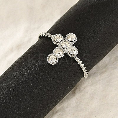 304 Stainless Steel Crystal Rhinestone Cuff Rings for Women LS-RJEW-G338-03P-1