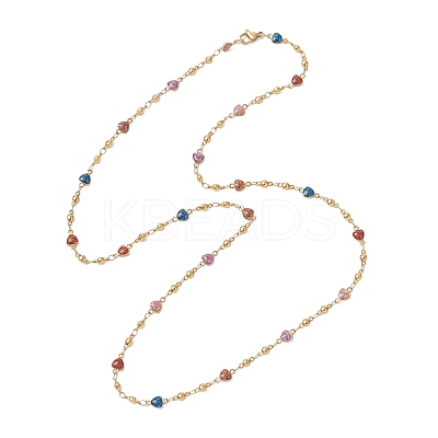 304 Stainless Steel Enamel Colorful Heart Link Chain Necklaces for Women NJEW-JN05899-1