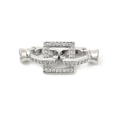 Brass Micro Pave Clear Cubic Zirconia Fold Over Clasps KK-U059-18P-1