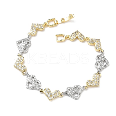 Heart Micro Pave Clear Cubic Zirconia Link Chain Bracelets for Women BJEW-C156-08A-GP-1