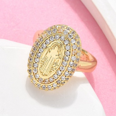 Brass Micro Pave Clear Cubic Zirconia Cuff Rings for Women RJEW-C126-16G-1