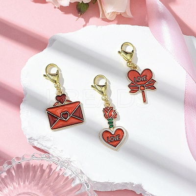Valentine's Day Envelope Heart Alloy Enamel Pendant Decorations HJEW-JM02897-1