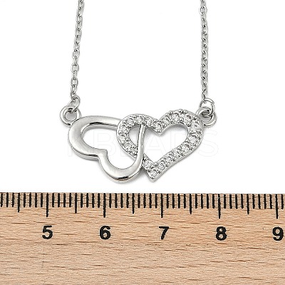 Brass Micro Pave Clear Cubic Zirconia Double Heart Pendant Necklaces NJEW-K280-05P-1
