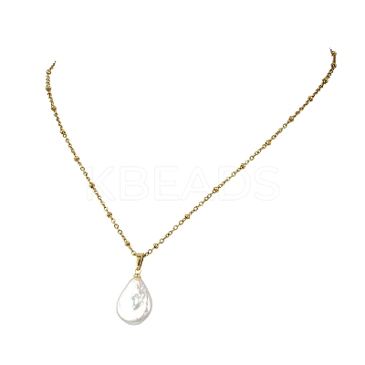 Natural Baroque Pearl Keshi Pendant 304 Stainless Steel Satellite Chain Necklaces NJEW-JN06161-1