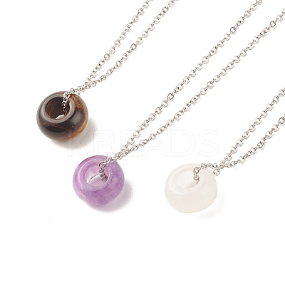 Gemstone Donut Pendant Necklace with 304 Stainless Steel Cable Chains for Women NJEW-JN03852-01-1