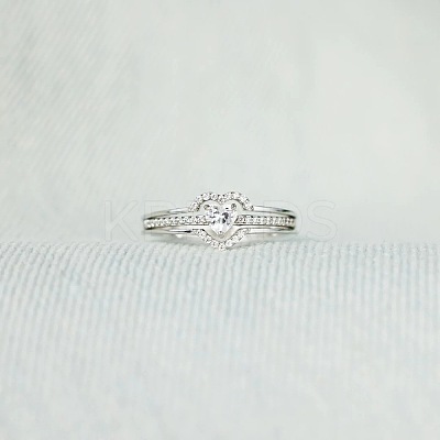 2Pcs Heart 925 Sterling Silver Micro Pave Clear Cubic Zirconia Finger Rings for Women FS-WG4005F-06-1
