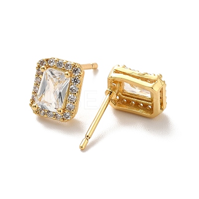 Clear Cubic Zirconia Rectangle Stud Earrings EJEW-K093-20G-1