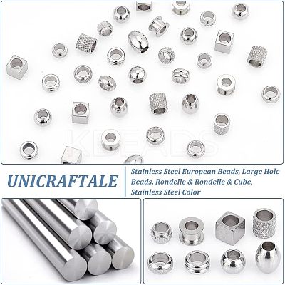 48Pcs 8 Style 304 & 201 & 303 Stainless Steel European Beads STAS-UN0040-02-1