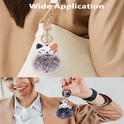 4Pcs 2 Colors Imitation Rabbit Fur Furry Pom-Pom Keychains AJEW-LP0012-15A-1
