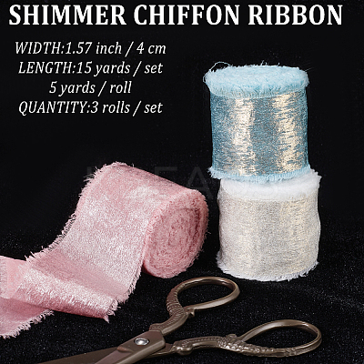 3 Roll 3 Colors Single Face Hot Stamping Polyester Frayed Ribbon OCOR-CP0001-12C-1