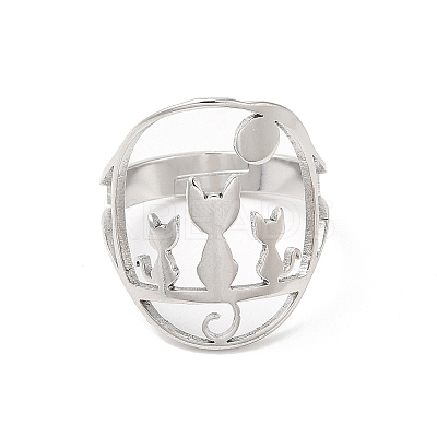Non-Tarnish 304 Stainless Steel Hollow Cat Adjustable Ring RJEW-L107-022P-1