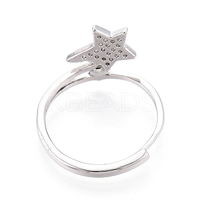Star Shape Brass Micro Pave Clear Cubic Zirconia Adjustable Ring Settings KK-T076-51P-1