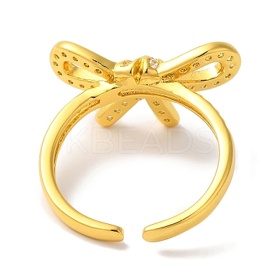 Bowknot Brass Micro Pave Clear Cubic Zirconia Open Cuff Rings for Women RJEW-C098-27G-1